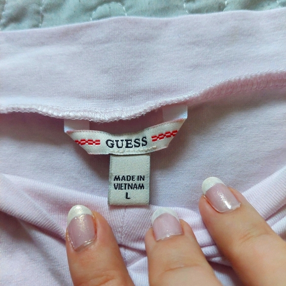 Baby pink romantic square neck Guess top, women's size L fits like size M - Picture 5 of 5